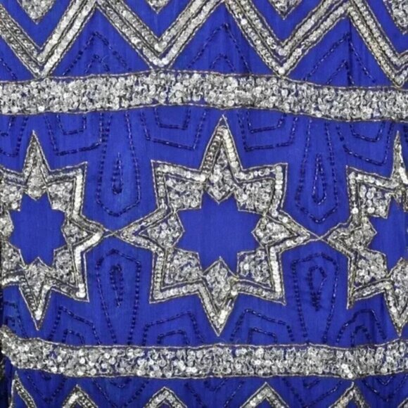 Vintage  80's Scarlet Rage Royal Blue Silver Stars Beaded Sequins Jacket Formal - Picture 8 of 14